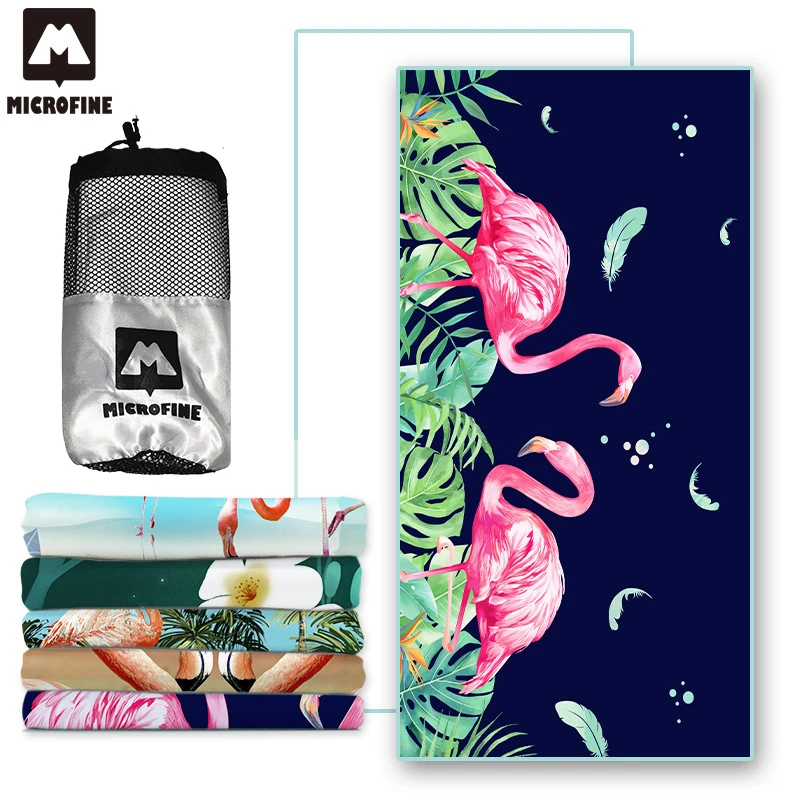 Пляжное полотенце Фламинго из микрофибры быстросохнущее впитывающее для