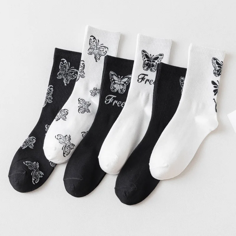 10 pieces = 5 pairs Autumn New Style Socks Women's Socks Cotton Socks Retro  Full Butterfly Girl Ins women Socks