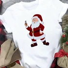 Белая женская футболка с забавным мультяшным принтом Санта-Клауса, рождественские праздничные футболки, женские модные дизайнерские Топы с коротким рукавом, футболка