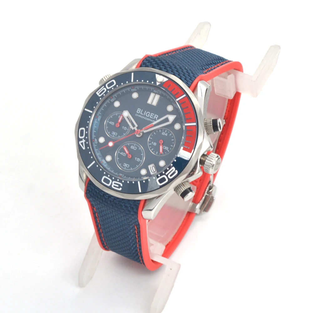 Мужские кварцевые часы с синим циферблатом 41 мм или красным керамическим