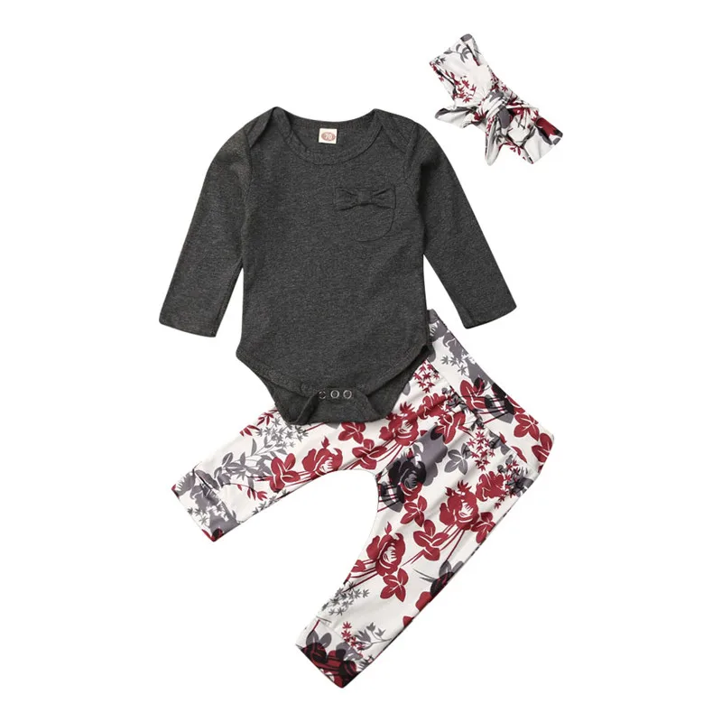 

Newborn Infant Baby Girl Tops Romper Floral Pants Headband Outfits Clothes Tracksuit Sets