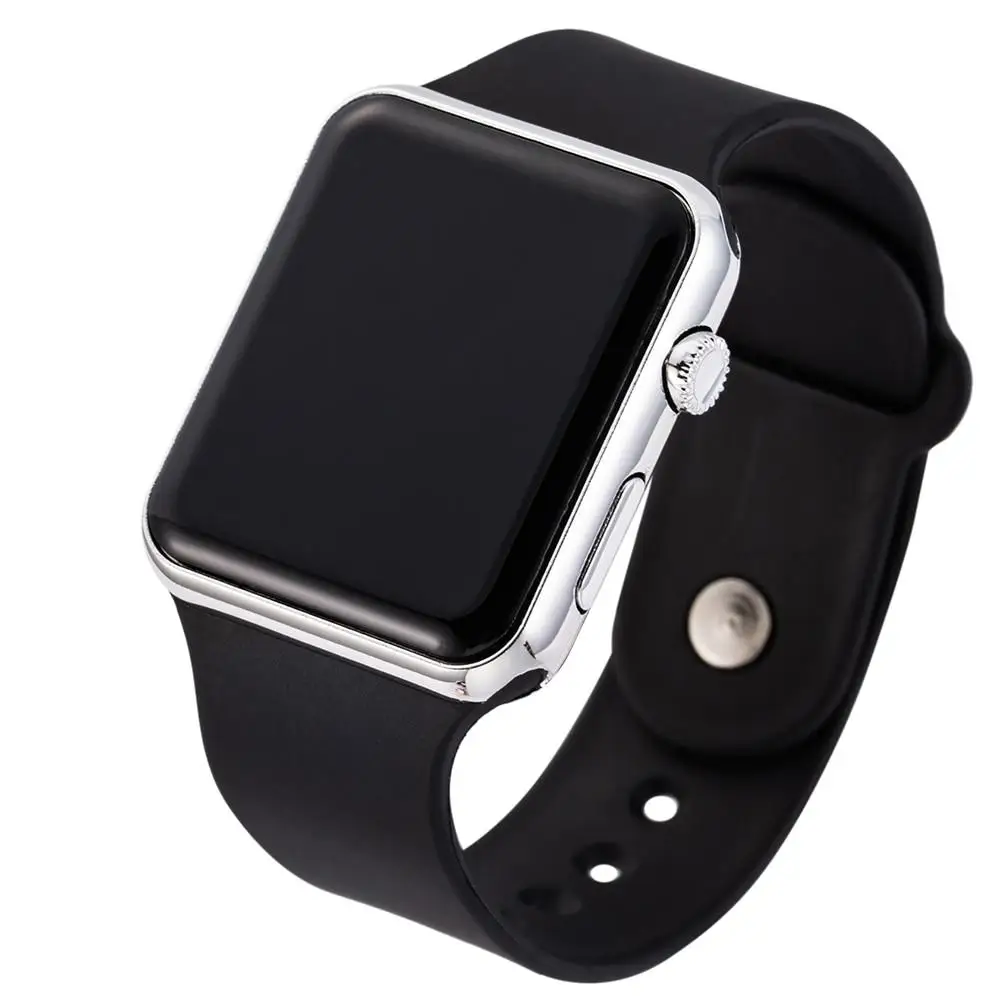 

Tike Toker 2021 new hot Square Mirror Face Silicone Band Digital Watch Red LED Watches Metal frame WristWatch Sport Clock Hours