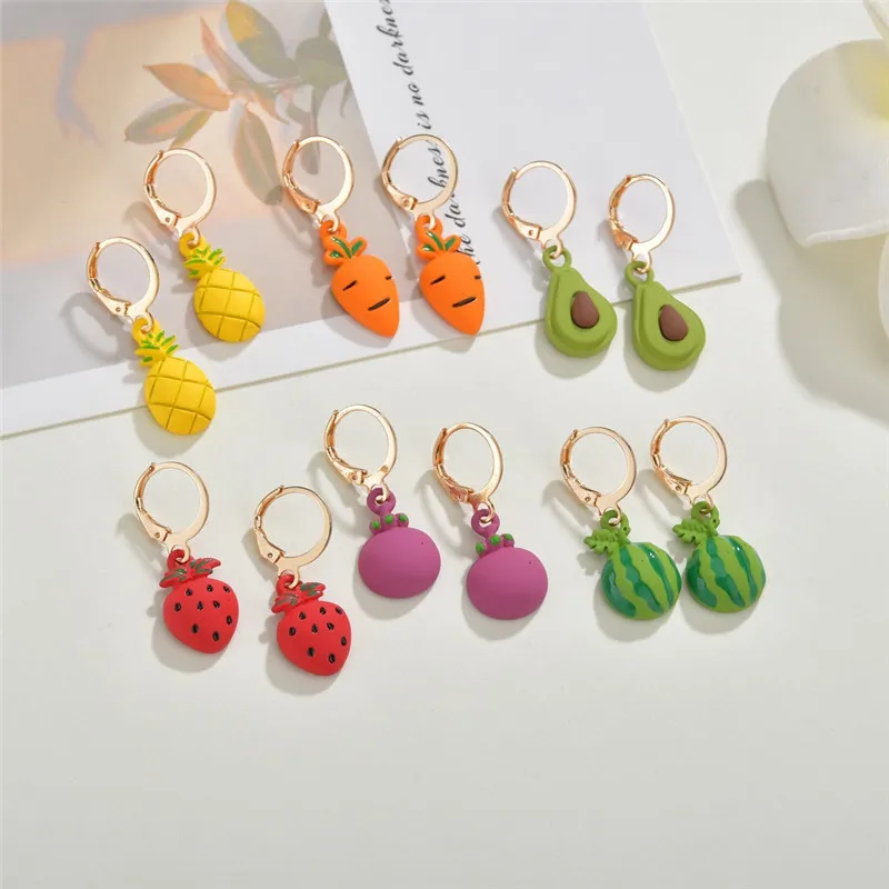 2020 Korean New Fruit Vegetable Drop Earring Alloy Strawberry Watermelon Carrot Earrings Fashion Dangle Jewelry | Украшения и