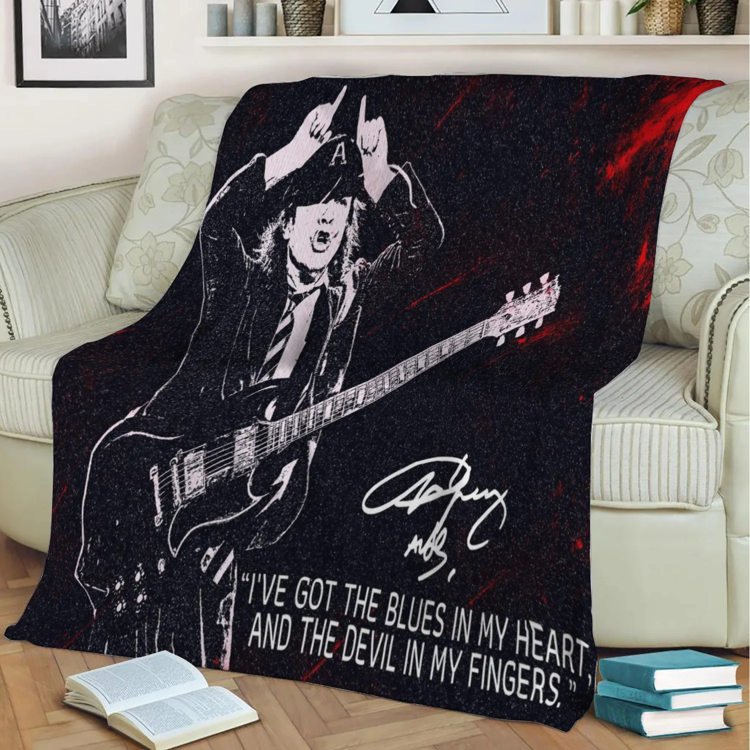 Плюшевое одеяло Angus Young с 3D принтом накидка на диван домашний декор мягкое теплое