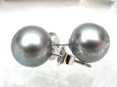 

white gold 9-10mm AAA+++ perfect round gray south sea pearl earring stud