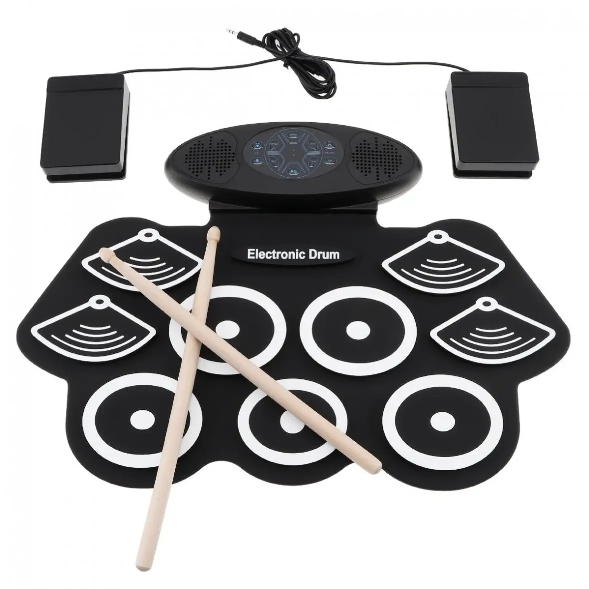 9 Pads Electronic Roll up Thicken Silicone Drum Double Speakers Stereo Electric Drum Kit with Drumsticks and Sustain Pedal enlarge