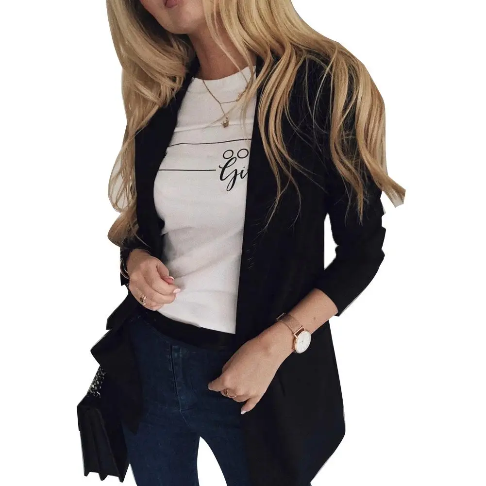 Женский деловой Блейзер черный приталенный пиджак белого цвета с карманами для