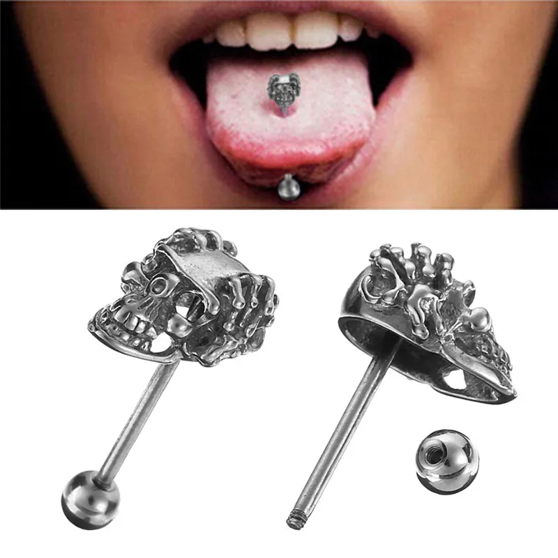 

Fake Piercing 1piece Tongue Piercing Surgical Stainless Steel Rings Barbell Skull Jewelry Langue Industrial Bar Pircin