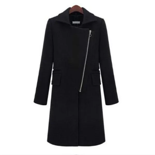 Женское зимнее теплое шерстяное пальто с меховым воротником куртка на молнии