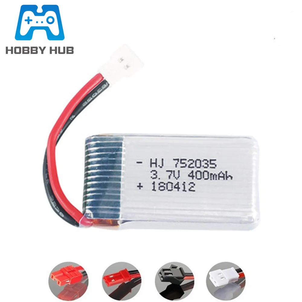 1 шт. 3 7 V 400mah 752035 Lipo батарея для SYMA X4 X5A X15 X15C X15W H31 H107 KY101 E33C E33 V252 H6C U816A RC Дрон запасные