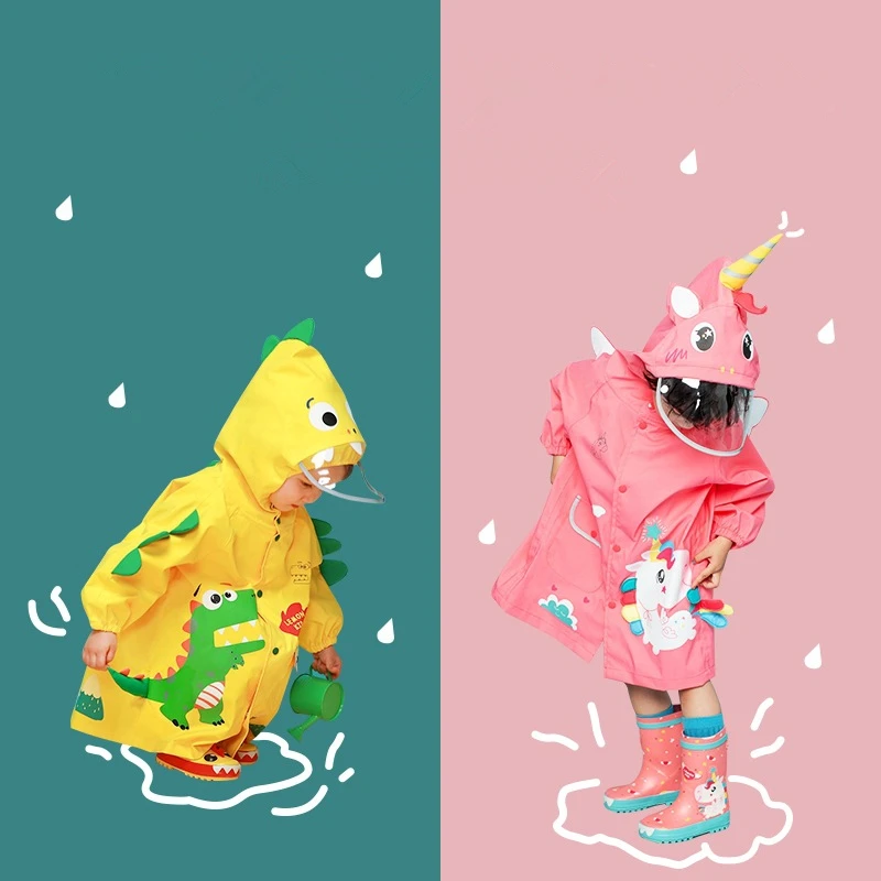 

High End Children Raincoat Fashion Unicorn Waterproof Raincoat For Kids Boy Girl School Students Rain Poncho Jacket Double Brim