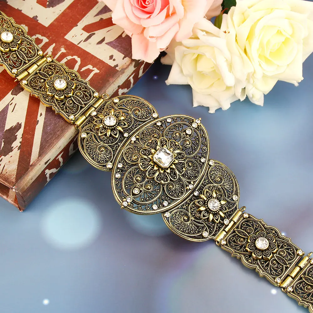 SUNSPICE-MS Chic Caftan Belt For Women Antique Gold Silver Color Ethnic Wedding Crystal Waist Belt Adjust Length India Jewelry