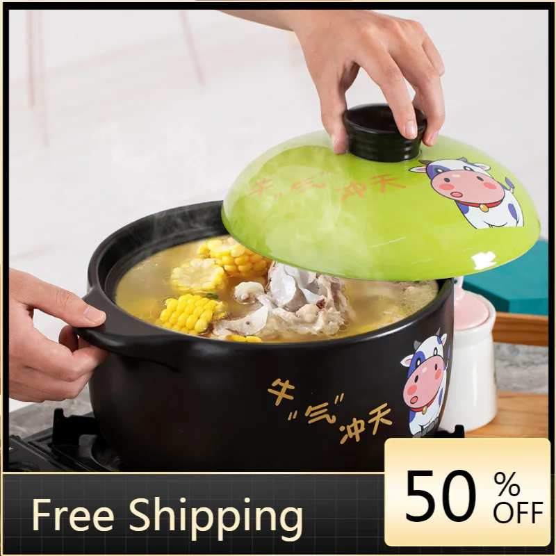 

Ceramic Casserole Soup Pot Stew HighTemperature Open Flame Home Clay Pot Cooking Cookware Olla Freidora Kitchen Supplies AG50SG