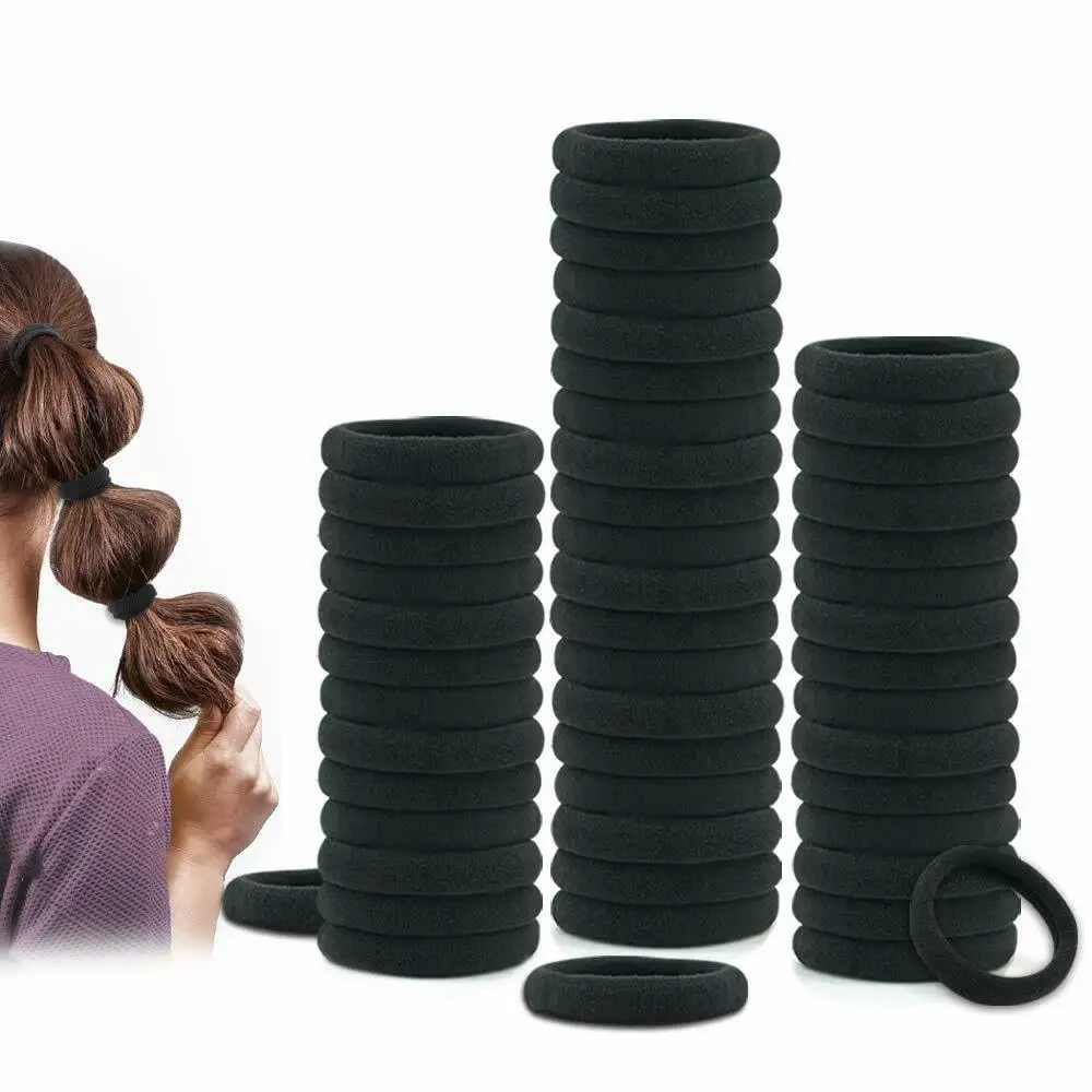 

50 Thick Seamless Cotton Hair Bands for Women, Hair Ties Ponytail Holders