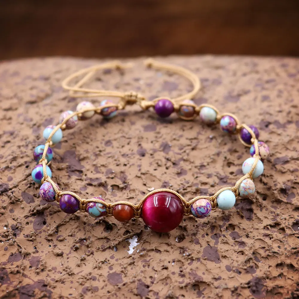 

Ethnic Multicolor Imperial Jasper Tiger Eye Natural Stone Braided Bracelet Fashion Jewelry for Men Women Creative Pulsera