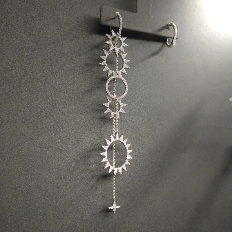 

Bestries 2020 New White Gold Sun Tassel Drop Earrings Long Exaggerated Earrings Women Fashion