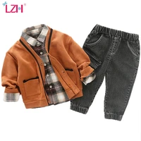 lzh 2021 autumn winter kids baby boys clothes sets long sleeve gentleman cardiganshirtpants 3pcs outfit suit children clothing