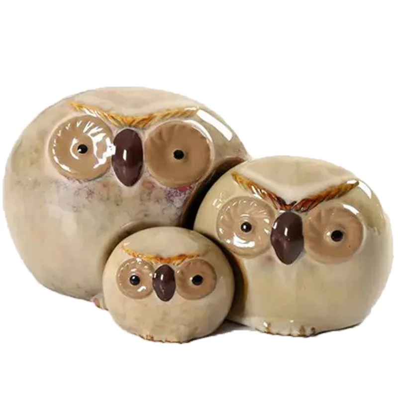 3pcs/set Creative Porcelain Owl Figurines Abstractive Ceramics Mother Father and Baby Statue Decoration Craft Gift AA | Дом и сад