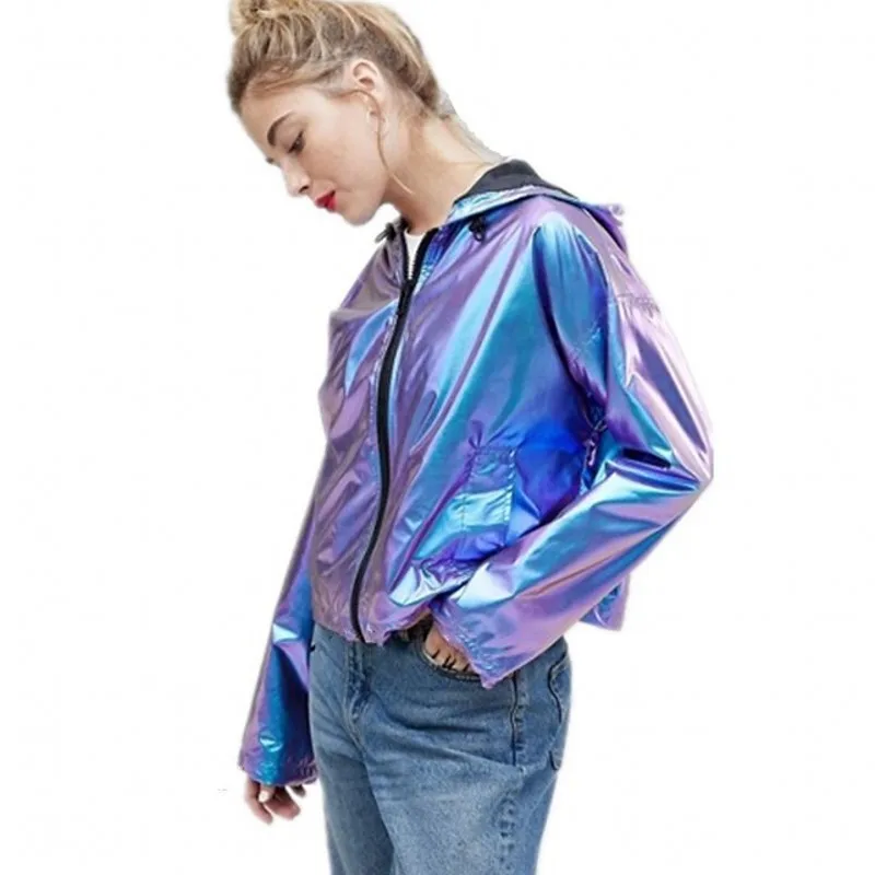 

2021 Spring and Autumn Fashion Casual Women's Pure Color Magic Color Zippered Hooded Loose High Street Jackets for Women