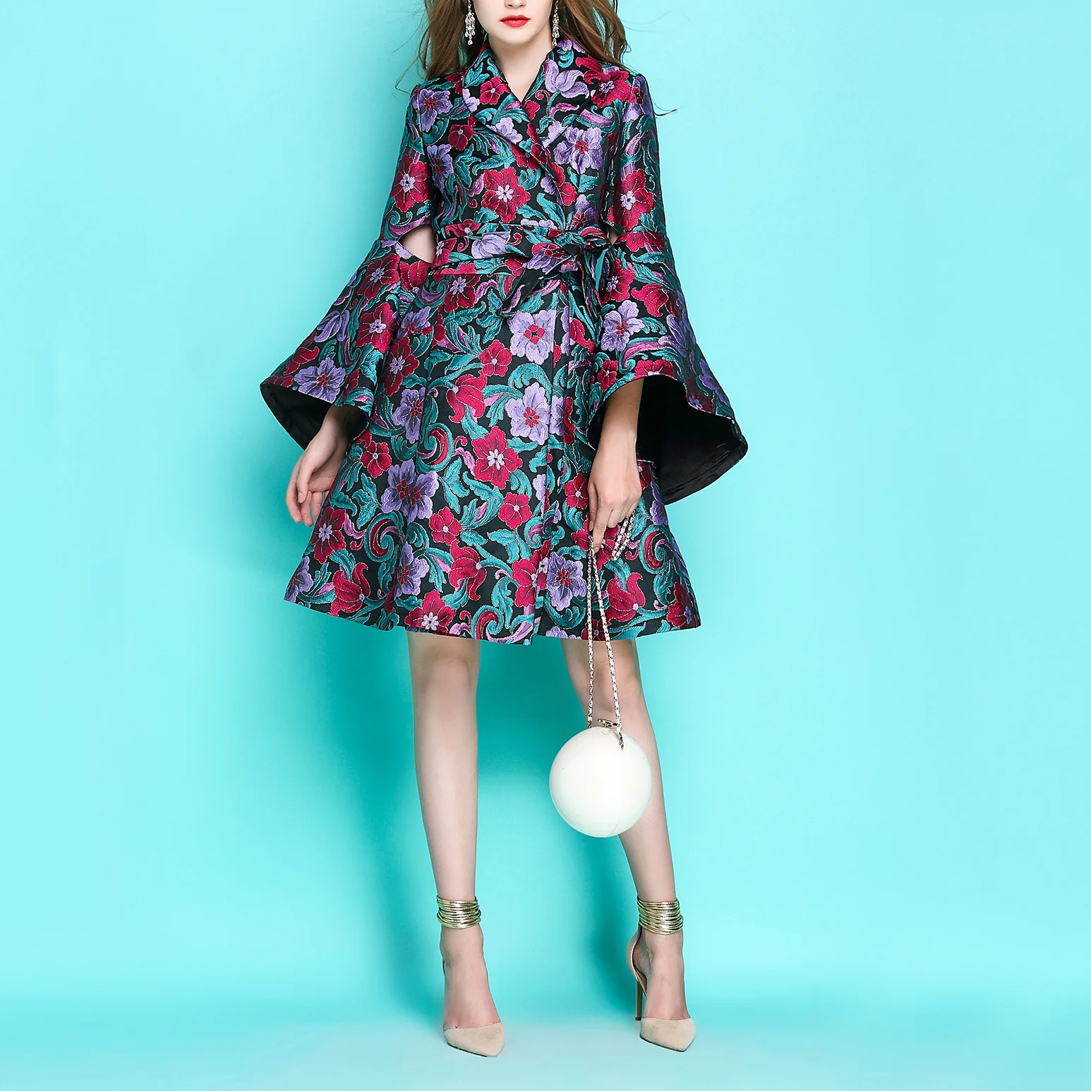 

Long Windbreaker Embroidery Women's Trench Coat Women Clothes 2023 Flare Sleeve Womens Coats Sobretudo Feminino KJ491