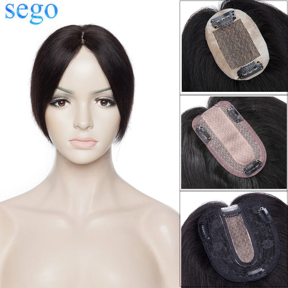 

Накладные волосы SEGO 6x9 см, 10x12 см, 15x15 см, женские клипсы дюйма, индийские, неповрежденные, парик с короной натуральные