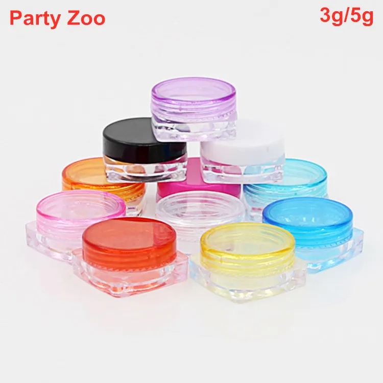 1000x3g/5g красочный пластиковый квадратный мини косметический пустой образец банка