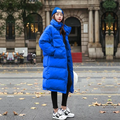 Blue ZURICHOUSE Зимний пуховик женский модный стоячий воротник Harajuku стиль длинные парки женское свободное теплое Стеганое пальто - Цвет: Blue
