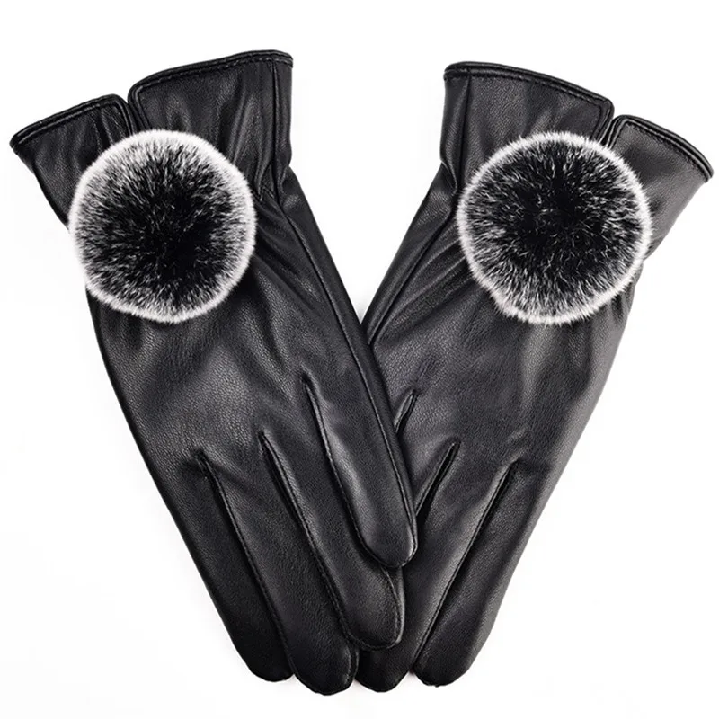 Модные перчатки из искусственной овчины с помпоном кроличьей шерсти зимние