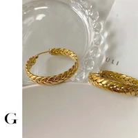 ghidbk fashion gold color wheat ears shape hoop earrings for women girls vintage geometric textured earring bridesmaid gift