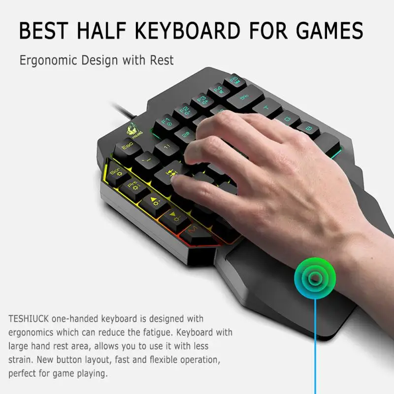 Проводная игровая клавиатура с RGB светодиодный подсветкой USB-конвертер 39 клавиш