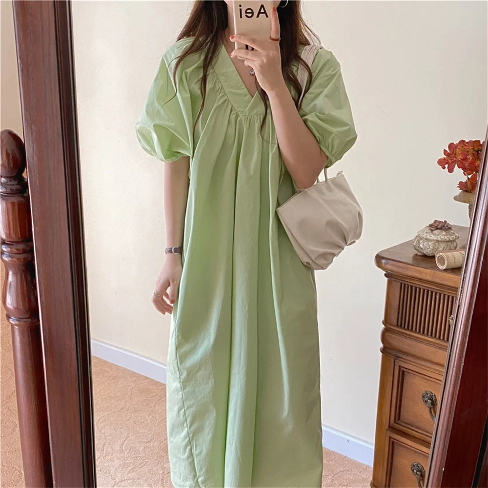 

Женское винтажное прямое платье Alien Kitty, элегантное минималистичное однотонное свободное платье с V-образным вырезом, лето 2021