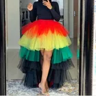 Многоцветные длинные юбки из тюля, элегантная многоярусная Женская юбка-пачка, стильные Асимметричные радужные юбки с высоким и низким оборками