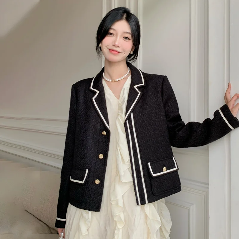 

Overcoat Women Small Fragrance Coat Women's Spring And Autumn Small Temperament Leisure Short Black Suit Fat Mm Top