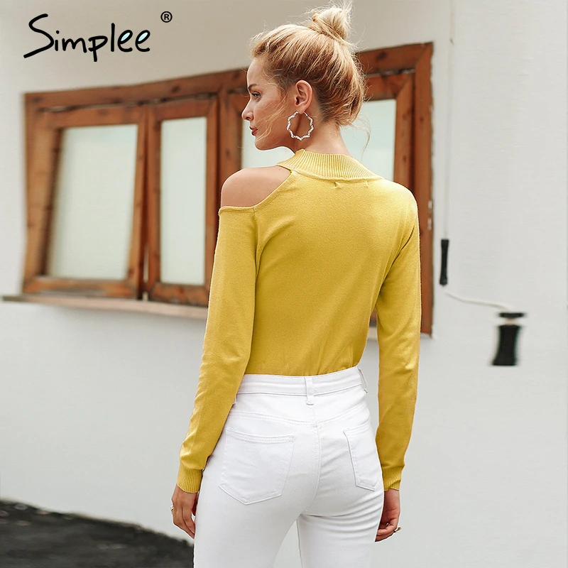 Женский желтый вязаный свитер Simplee короткий пуловер на лямке с длинными рукавами