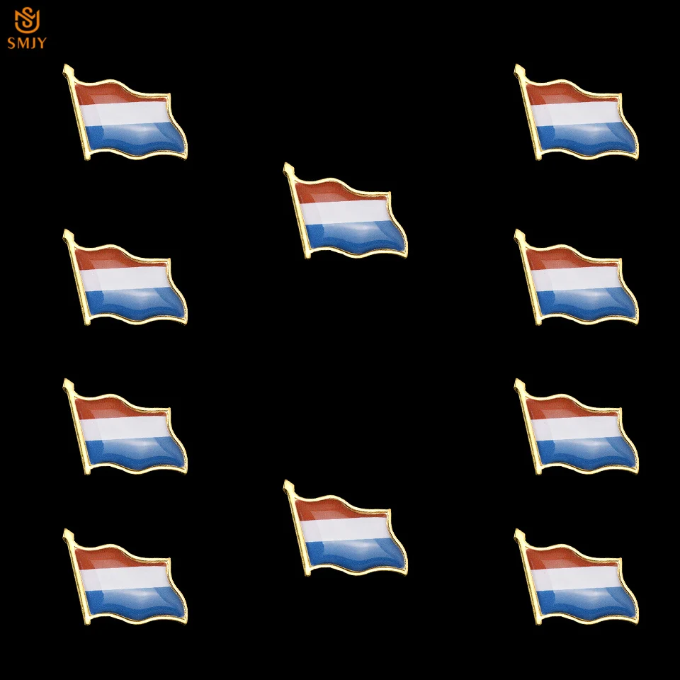 

10Pcs Netherlands Waving Flag Paint Brooch Lapel Safety Buckle Badge Collection (Removable)