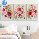 Винтаж, красная роза цветок Diy алмазная живопись полная выкладка, вышивка крестиком, мозаичная картина, выполненная в технике алмазной вышивки Стразы Розовый пион, комплект из 3 предметов