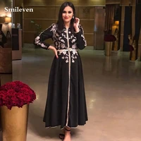 smileven black moroccan kaftan formal evening dress lace appliques arabic special occasion dresses muslim party gowns