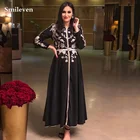 Черный марокканский кафтан Smileven, официальное вечернее платье с кружевной аппликацией, арабские платья для особых случаев, мусульманские Вечерние платья