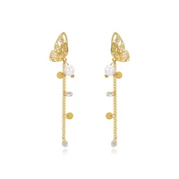 women earring gold plated pearl tassel butterfly earrings banquet couple wedding earring birthday gift for girl fasion jewellery