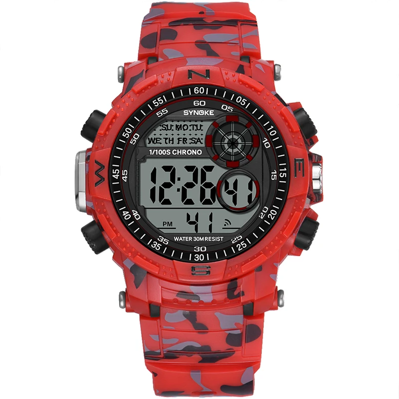 

SYNOKE Sport Watch Men Multifunction Quartz Wristwatches Waterproof PU Strap LED Electronic Digital Watch reloj hombre 9033