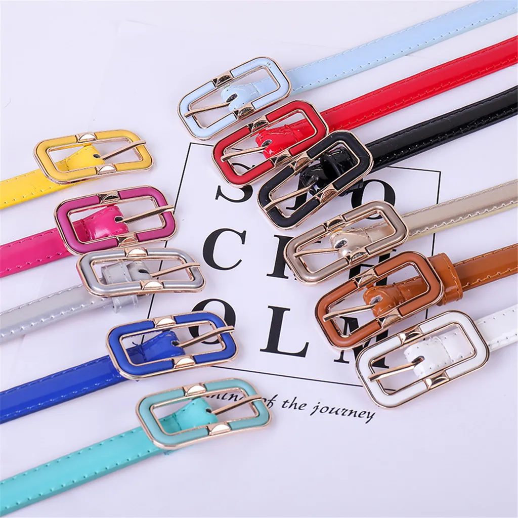 

2020 women fashion trend thin girls belt Candy Colours Waist Belts Narrow Stretch Dress Belt Thin Buckle Leather Waistband #J05