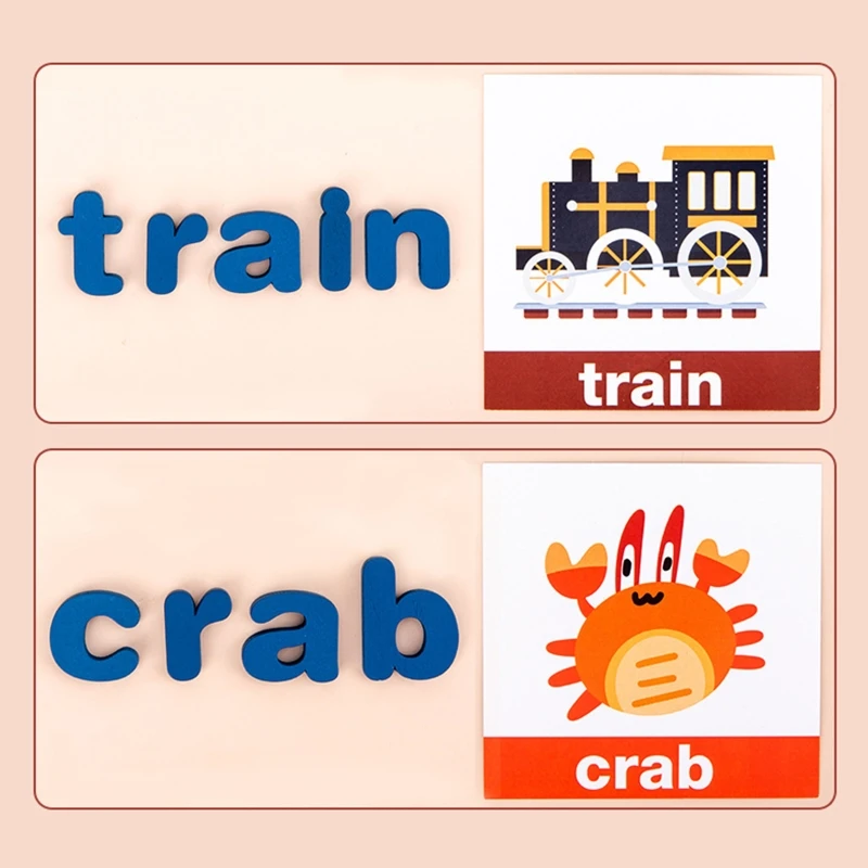 

Wooden Letters Matching Cognitive Card Set Double Sided 3D ABC Alphabet Words Flash Cards Kids Early Learning Educational Toys