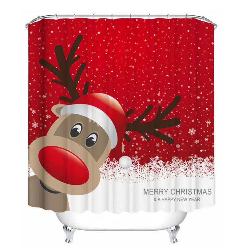 Рождественские занавески для ванной набор с принтом Санта Клауса лося