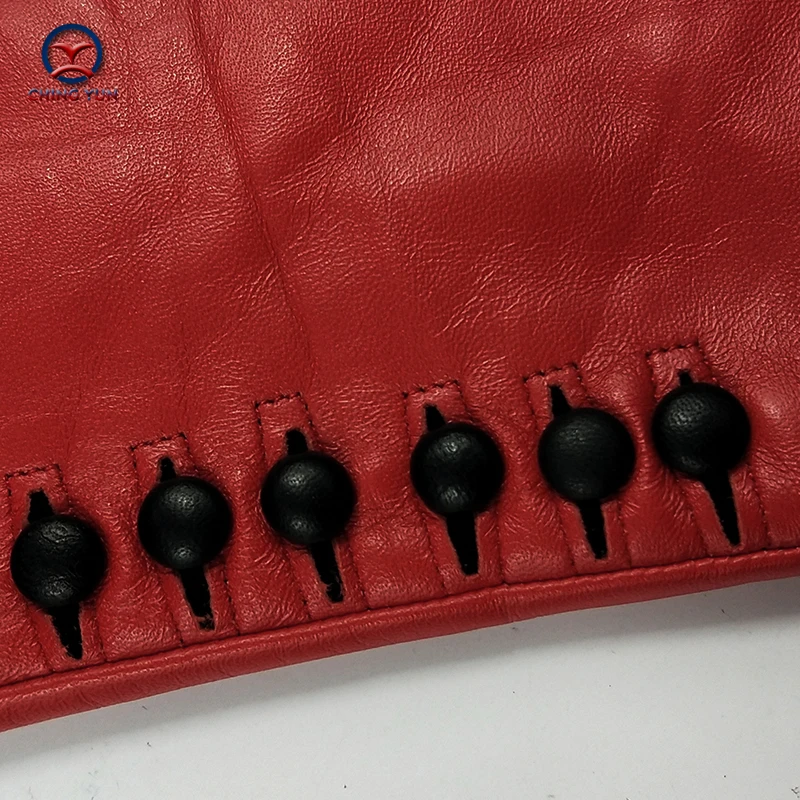 

New Women Gloves Genuine Leather Winter Autumn Ladies Fashion Brand High quality goat skin Warm 6 buckle gloves woman