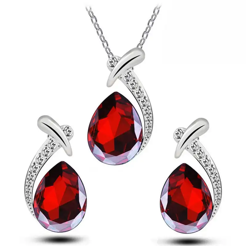 

2pcs Pack 2021 New Trendy Pear Green Blue Red Color Bridal For Women Lady Anniversary Gift Jewelry Set J5920