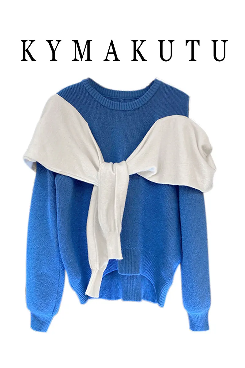 

2021 Spring Autumn New Sweater Women Design One-sided Leaky Shoulder-to-shoulder Impact
