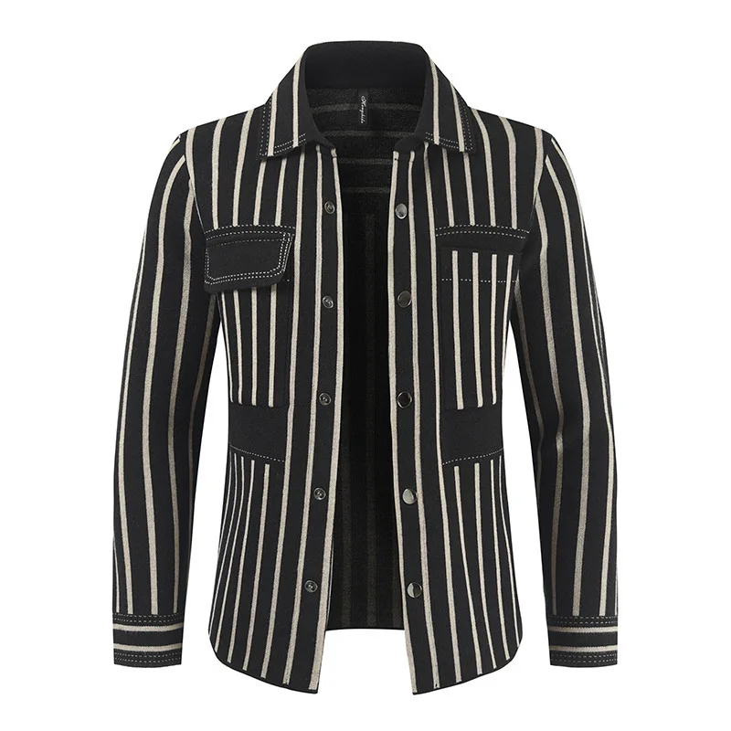 

2021 autumn and winter new fashion striped lapel men's jacket men's men's cardigan sweater sweater jacket plus size clothes