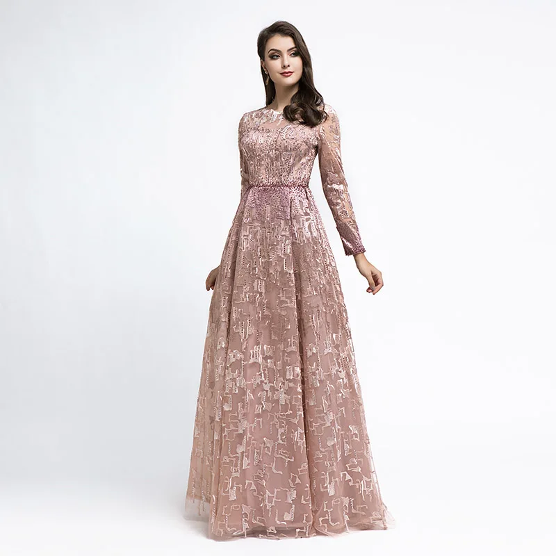 Robe De Soiree Роскошные вечерние платья с длинными рукавами, украшенные кристаллами, с круглым вырезом, длина до пола, женские вечерние платья WT5481