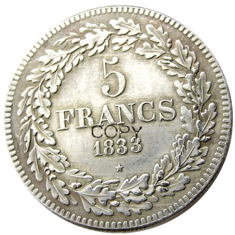 

Бельгия 1833 leopold Premier Roi Des Belges 5 франков, копия монет