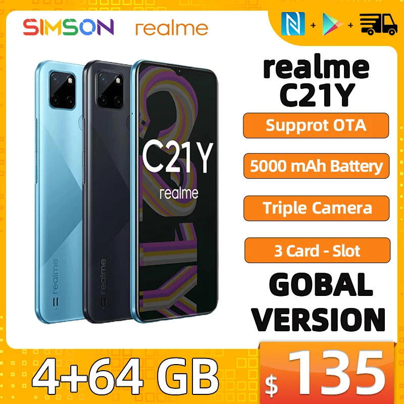 

Original realme C21Y Smartphone Eight-core Processor 4+64GB 5000mAh Support NFC 6.5" Mini-drop Fullscreen